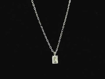 Emerald cut diamond solitaire pendant necklace in 18K white gold with chain