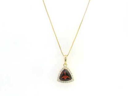 Trillion Cut Garnet and Diamond Halo Pendant in 18K Yellow Gold by Emirates Diamonds