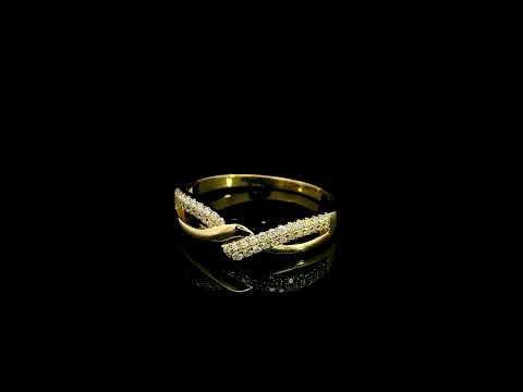 Diamond crossover ring in 18K yellow gold with polished and pavé diamond twist design
