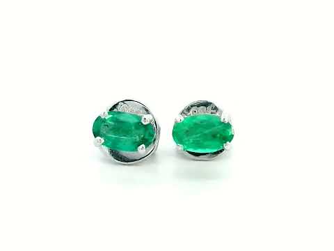 18K gold oval emerald earrings featuring 0.43 carats of natural green emeralds – dainty and minimalist birthstone jewelry, perfect for stacking