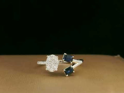 18K White Gold Blue Sapphire and Diamond Open-Cuff Ring