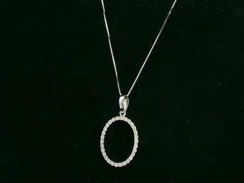 18K white gold oval diamond halo pendant with pavé-set diamonds, 0.25 carat total diamond weight, fine jewelry by Emirates Diamonds