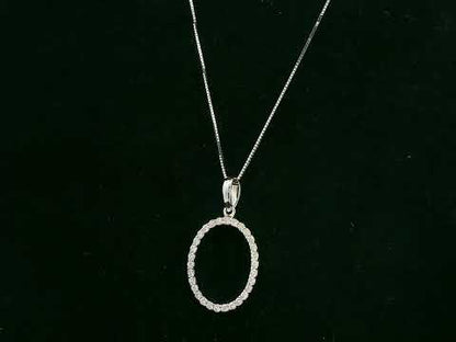 18K white gold oval diamond halo pendant with pavé-set diamonds, 0.25 carat total diamond weight, fine jewelry by Emirates Diamonds
