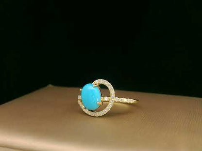 18K Yellow Gold Turquoise and Diamond Statement Ring – 1.21ct Turquoise