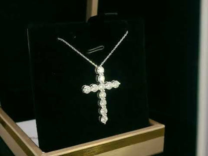 Luxury 18K white gold diamond cross pendant necklace, 2.16 carats total diamond weight, elegant fine jewelry gift.