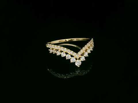 18K yellow gold diamond chevron wishbone ring – V-shape contour band with 0.45ct diamonds by Emirates Diamonds