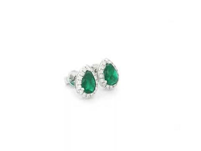 Emerald Halo Stud Earrings in 18K White Gold with Diamonds