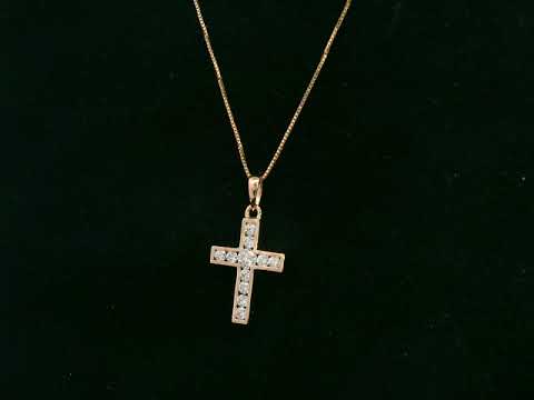 Diamond cross pendant in 18K rose gold with prong-set natural diamonds by Emirates Diamonds