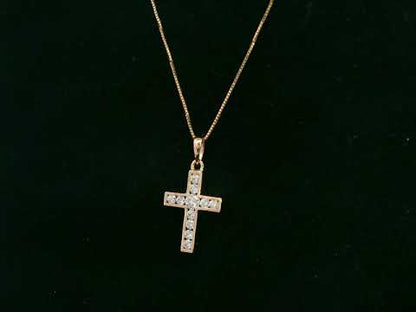 Diamond cross pendant in 18K rose gold with prong-set natural diamonds by Emirates Diamonds