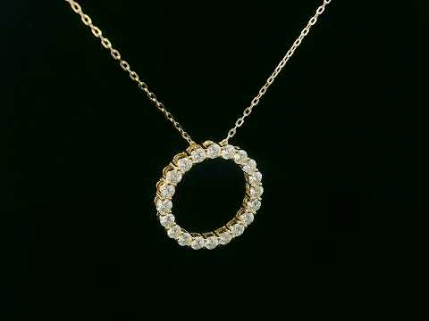 18K yellow gold open circle diamond pendant necklace with 1.74 carats of round diamonds and gold chain