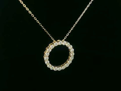 18K yellow gold open circle diamond pendant necklace with 1.74 carats of round diamonds and gold chain