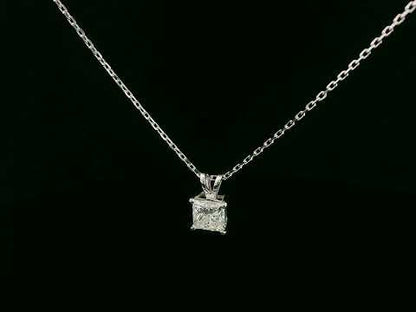 18K white gold solitaire pendant with 1.01 carat princess cut diamond, IGI certified