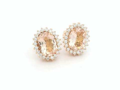 Morganite & Diamond Halo Stud Earrings in 18K Rose Gold