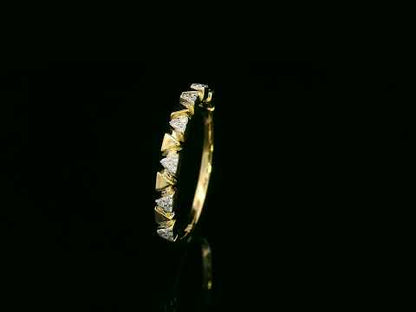 18K yellow gold diamond geometric band ring with triangle accents, 0.08 carat diamonds, modern stackable ring by Emirates Diamonds