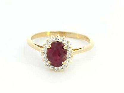 Timeless 18K Gold Ruby and Diamond Halo Ring (1.30ct Ruby | 0.15ct Diamonds)