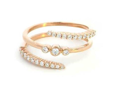 18K rose gold open wrap ring with 0.32 carats of round-cut diamonds in a modern spiral design – statement fine jewelry.