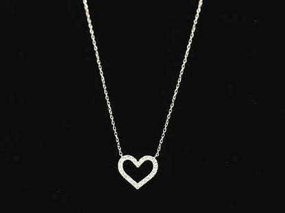 18K white gold open heart diamond necklace featuring 0.20 carat natural diamonds in a delicate pavé setting.