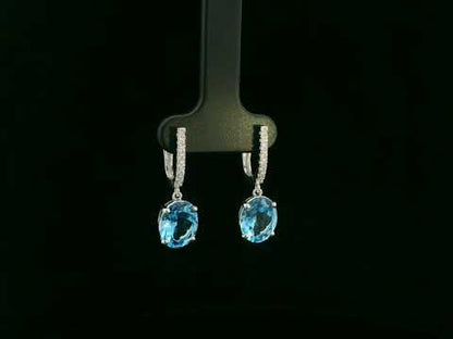 Swiss Blue Topaz & Diamond Drop Earrings in 18K White Gold