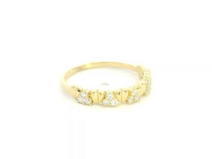 18K yellow gold diamond heart ring featuring alternating heart motifs and diamond clusters with a total diamond weight of 0.21 carat.