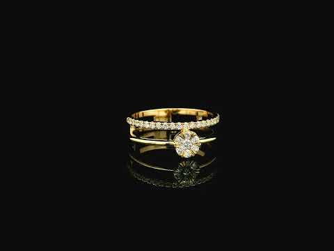 18K yellow gold double row diamond cluster ring featuring natural diamonds with 0.36 carat total diamond weight.