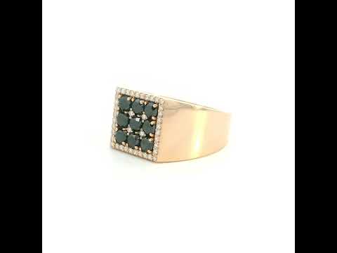 Men’s black diamond signet ring in 18K rose gold with white diamond border