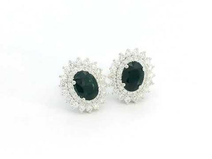 18K White Gold Oval-Cut Blue Sapphire With Double Diamond Halo Earrings