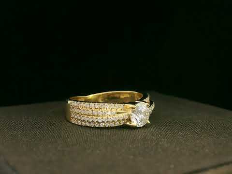 18K Yellow Gold Diamond Engagement Ring with 0.50 Carat Center Stone and 0.35 Carats Pavé Diamonds