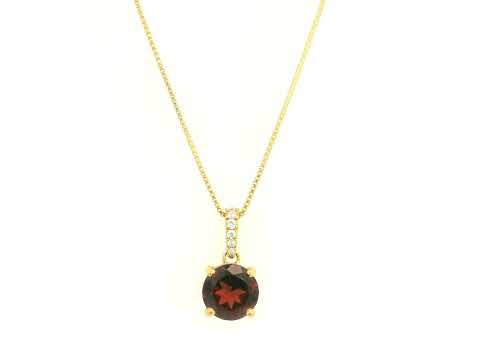 Round garnet and diamond pendant 2.03ct set in 18K yellow gold by Emirates Diamonds