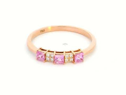 18K Rose Gold Stacking Ring with Pink Sapphires and Diamonds