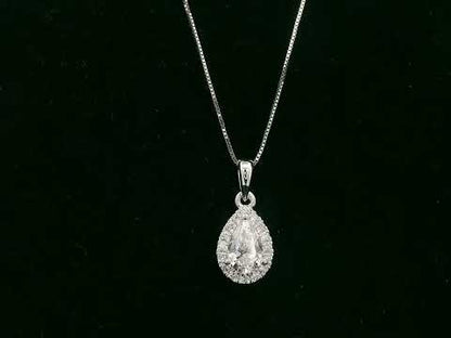 18K white gold pear diamond pendant with 0.51ct D SI1 GIA diamond and 0.14ct halo – Emirates Diamonds