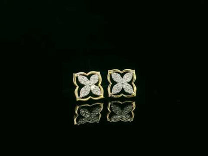 18K Yellow Gold Clover Diamond Stud Earrings – 0.26 Carats