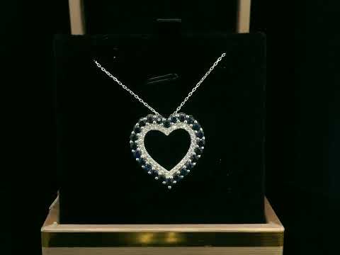 8K White Gold Heart Pendant Necklace with 1.86ct Blue Sapphires and 0.33ct Diamonds 