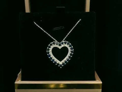 8K White Gold Heart Pendant Necklace with 1.86ct Blue Sapphires and 0.33ct Diamonds 