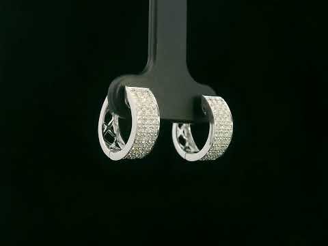 18K white gold pavé diamond huggie earrings with three-row design – Emirates Diamonds