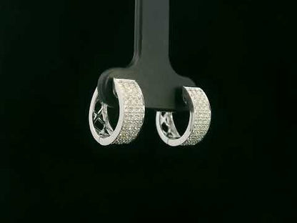 18K white gold pavé diamond huggie earrings with three-row design – Emirates Diamonds