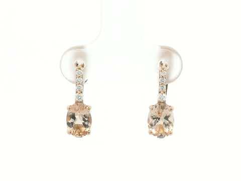 18K rose gold lever-back earrings featuring oval morganite gemstones with diamond accents – Emirates Diamonds