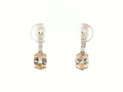 18K rose gold lever-back earrings featuring oval morganite gemstones with diamond accents – Emirates Diamonds
