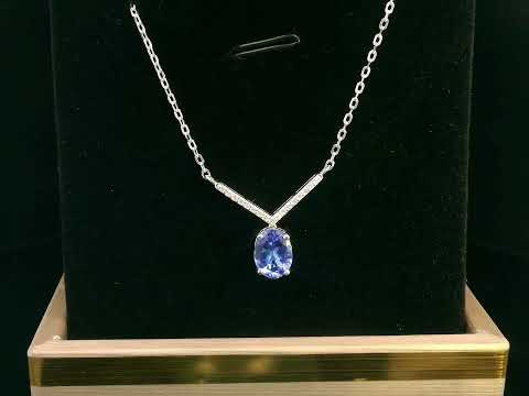 18K gold oval tanzanite necklace with 1.06 Ct tanzanite and 0.08 Ct diamonds, luxury gemstone necklace