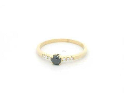 Black diamond ring 0.25 carat with diamond accents in 18K yellow gold by Emirates Diamonds
