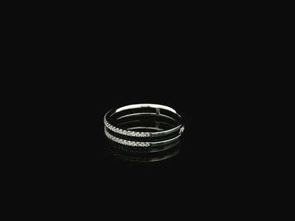 18K white gold double row diamond band ring with pavé-set natural diamonds