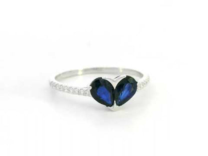 Blue Sapphire & Diamond Heart Ring in 18K White Gold