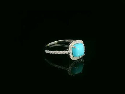 Turquoise & Diamond Halo Ring in 18K White Gold