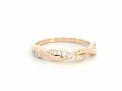 18K Rose Gold Twisted Diamond Band Ring – 0.20 Carats