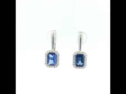 Tanzanite Halo Drop Earrings in 18K White Gold