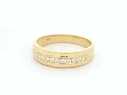 Wide diamond band ring in 18K yellow gold channel set diamonds unisex style