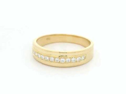 Wide diamond band ring in 18K yellow gold channel set diamonds unisex style