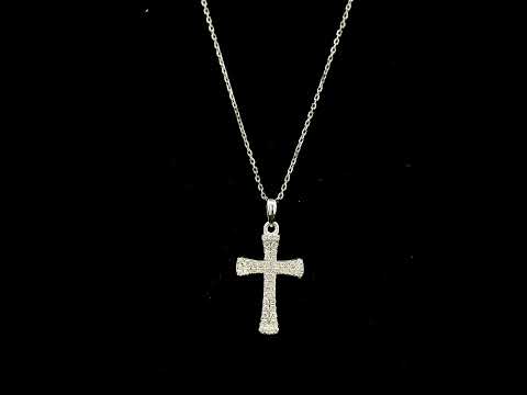 18K white gold natural diamond flared cross pendant with round brilliant diamonds, Christian religious pendant.