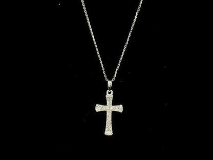 18K white gold natural diamond flared cross pendant with round brilliant diamonds, Christian religious pendant.
