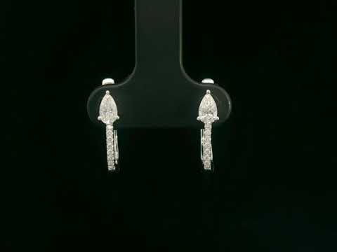 18K white gold hoop earrings with pear-shaped diamonds on top and diamond pavé front by Emirates Diamonds