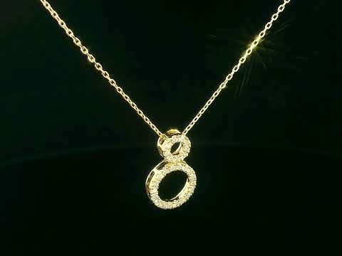 18K gold pendant necklace with double open circle design set with 0.18 carat pavé diamonds